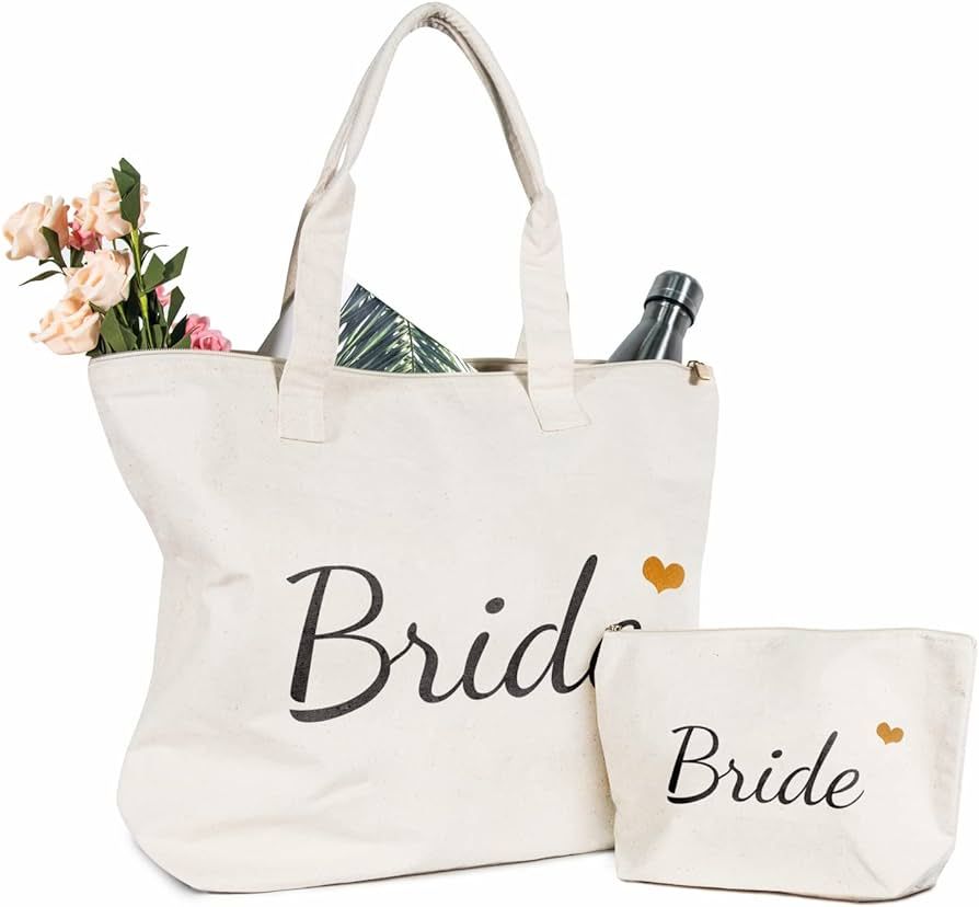 TOPDesign Canvas Tote Bag with Zipper, Bridal Shower Gifts for Bride, Wedding Bachelorette Bride ... | Amazon (US)