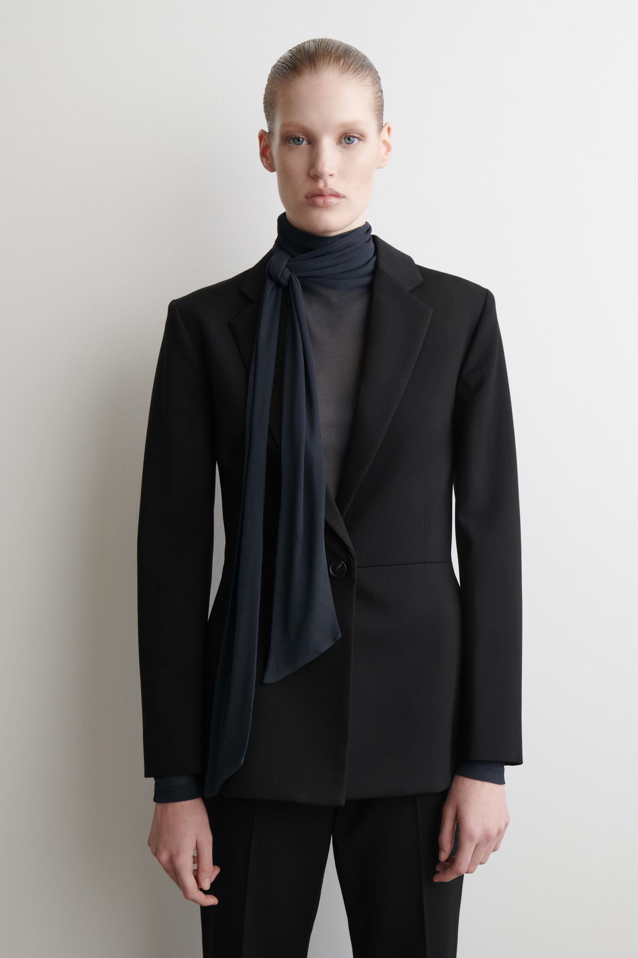 SCARF-DETAIL SILK TOP - CHARCOAL | COS US | COS (US)