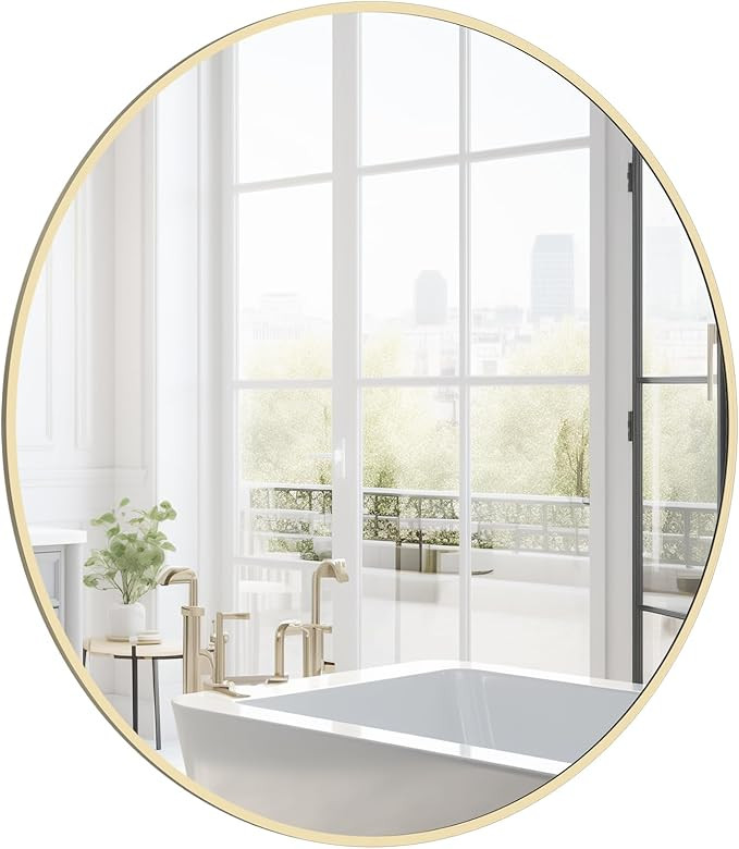 HOMECOOKIN Round Wall Mirror 24" Gold Circle Mirror for Bathroom with Metal Framed, Round Gold Mi... | Amazon (US)