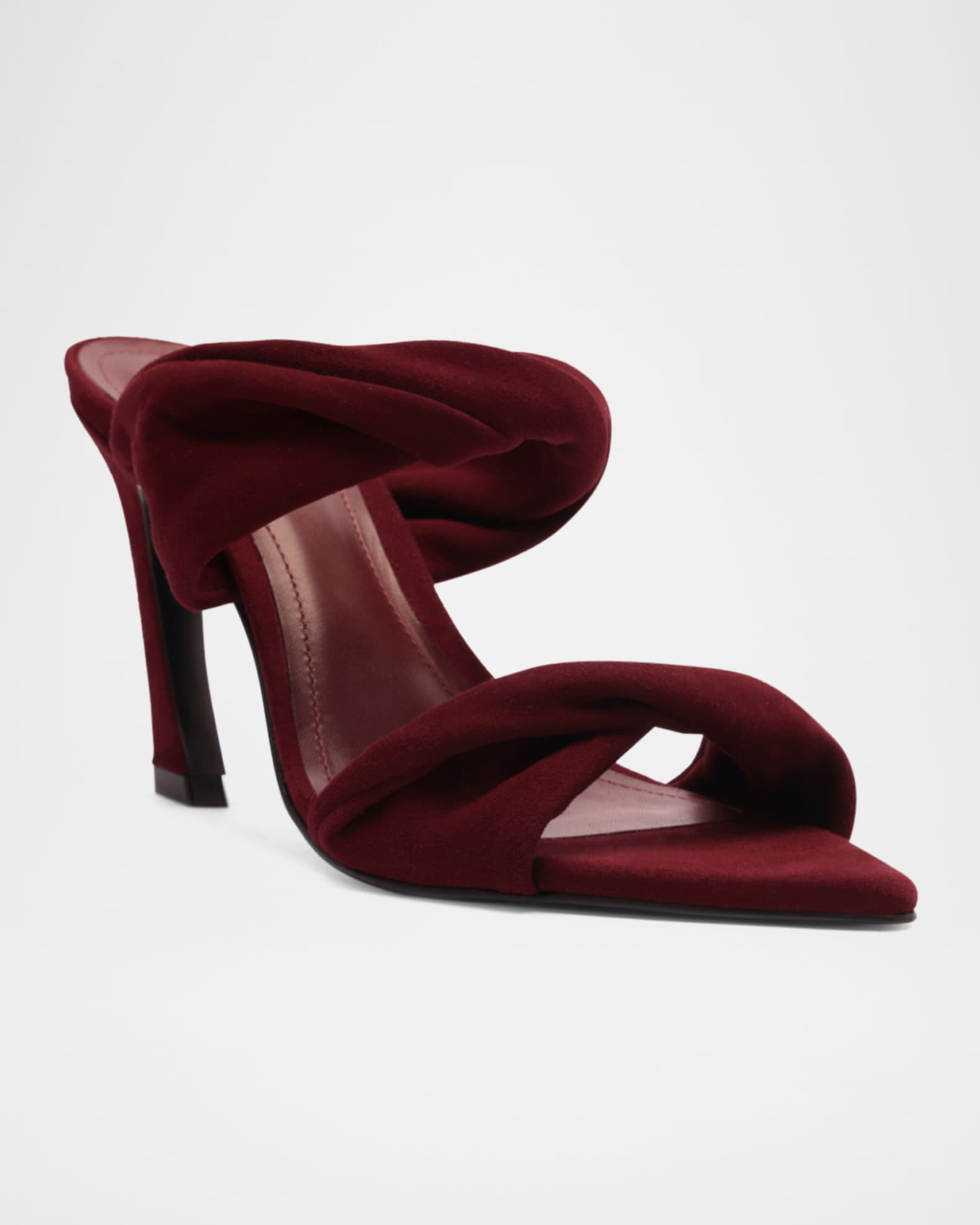 Schutz Meline Suede Twisted Dual-Band Mule Sandals | Neiman Marcus