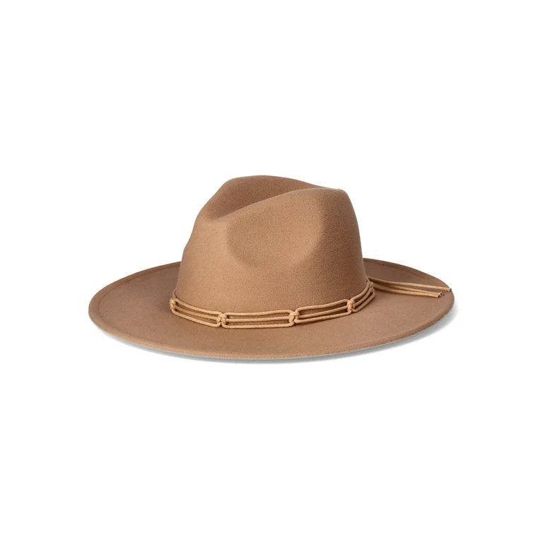 TIme and Tru Women's Fedora Hat, Solid Color, Rope Trim Detail, Made of Polyester, Medium Tan | Walmart (US)