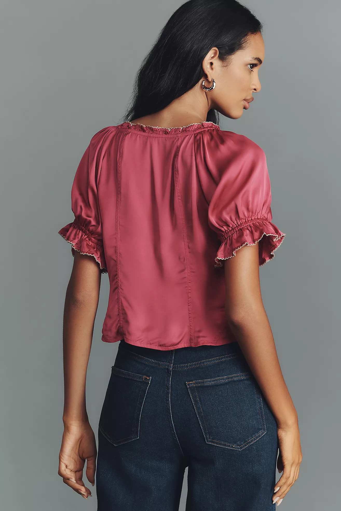 By Anthropologie Puff-Sleeve Ruffle Buttondown Top | Anthropologie (US)