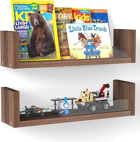 MaxGear Floating Bookshelves for Kids, Acrylic and Wood Nursery Book Shelves Wall Mounted, Rustic... | Amazon (US)