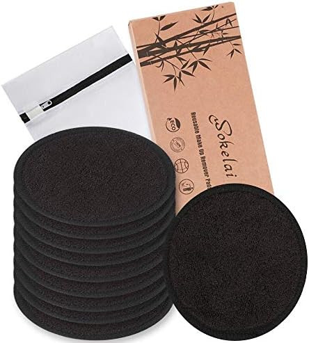 Reusable Makeup Remover Pads 10 Pcs 2-Layer 3.15 inch black Washable Eco-friendly Natural Organic Ba | Amazon (US)