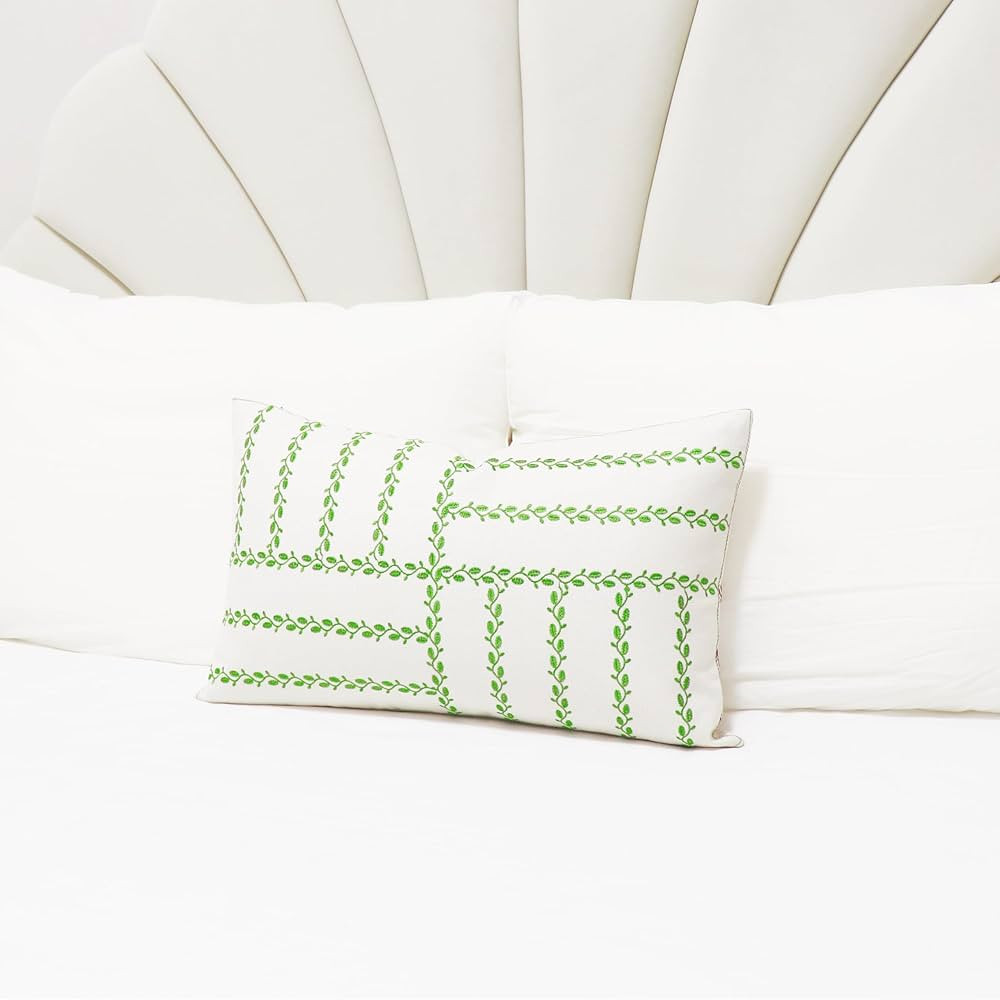 Slow Cow Linen Embroidery Patchwork Rectangular Throw Pillow Cover Stripe Lumbar Cushion Cover 12... | Amazon (US)