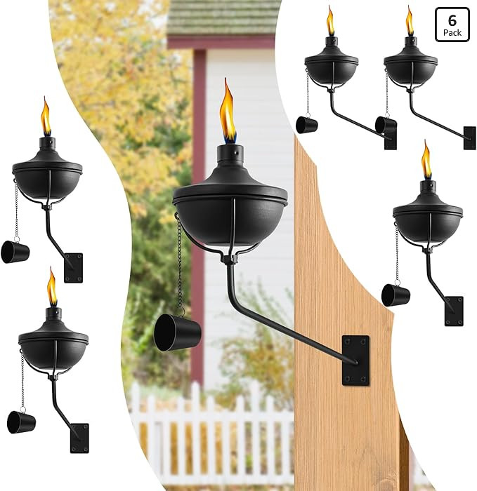 Wall Mounted Citronella Torches Set of 6, 24 oz Garden Torches for Outside, Refillable Flame Ligh... | Amazon (US)