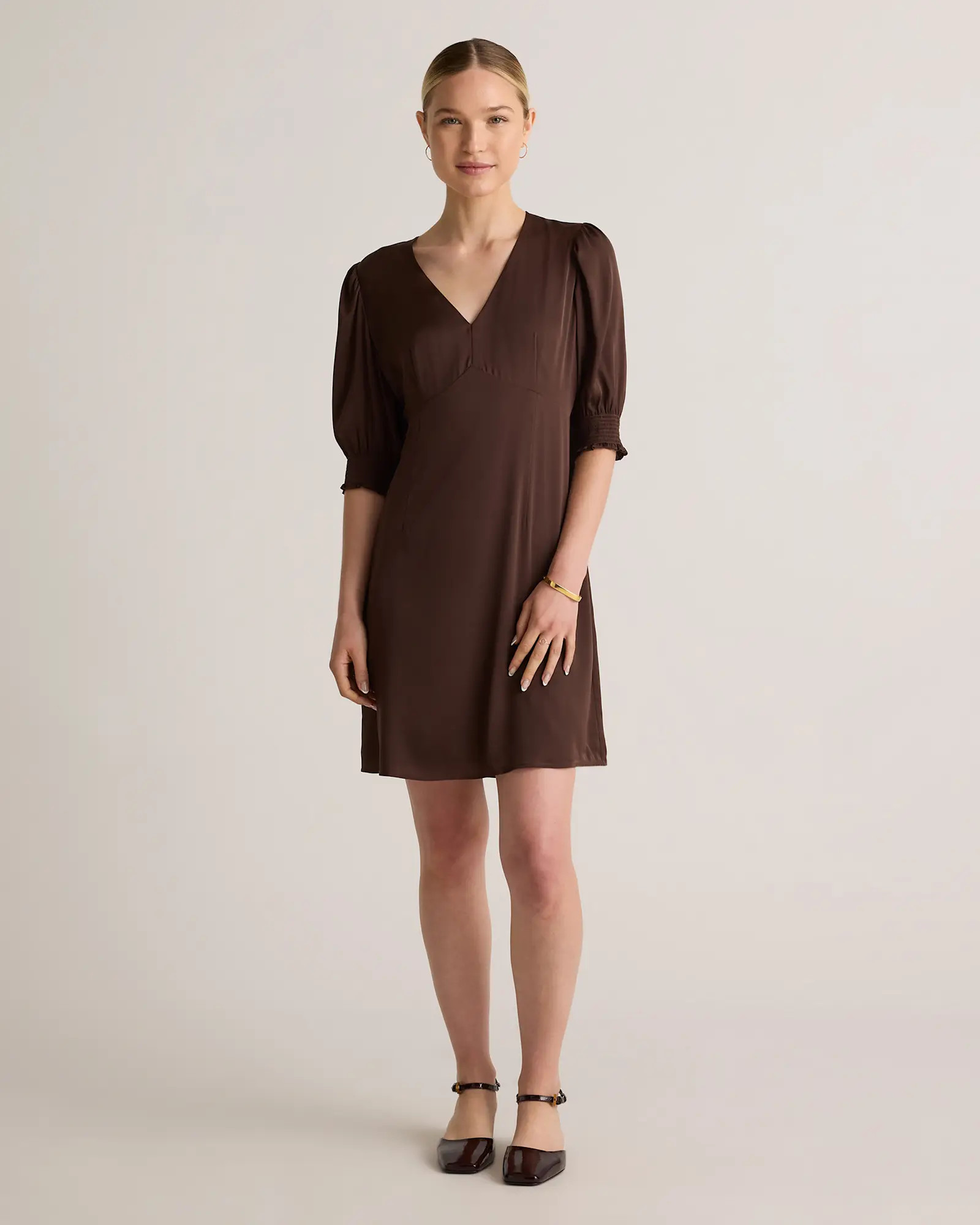 Washable Stretch Silk Puff Sleeve Mini Dress | Quince