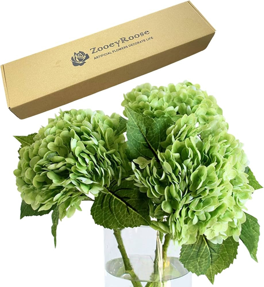 Green Hydrangea Artificial Flower 3pcs 21in Large Real Touch Latex Royal Faux Flower Head with Lo... | Amazon (US)