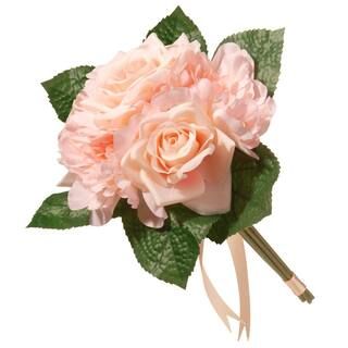 12.2 in. Mixed Peach Rose and Peony Bouquet | The Home Depot
