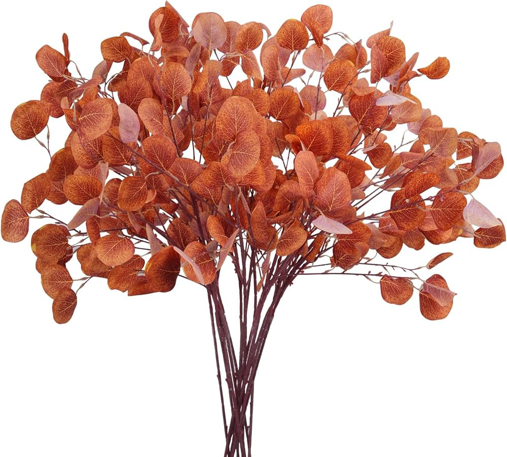 HUAESIN 15 PCS Artificial Eucalyptus Leaves Stems 35.4‘’ Faux Eucalyptus Branches Red Fake Fa... | Amazon (US)