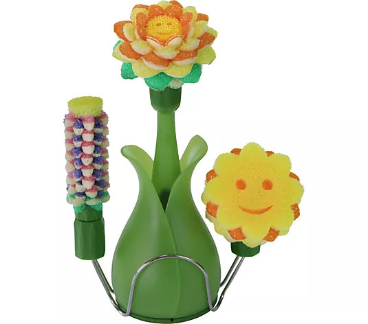 Make Your Selection: "As Is" Scrub Daisy Dish Cleaning Soap Wand w/ Vase & Scrub Heads | QVC