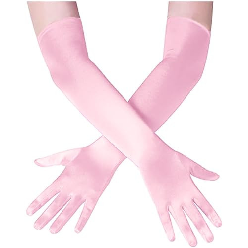 Papoopy Women Long Pink Gloves for for Wedding, Tea Party, Cosplay, Costume (Satin - Pink) | Amazon (US)