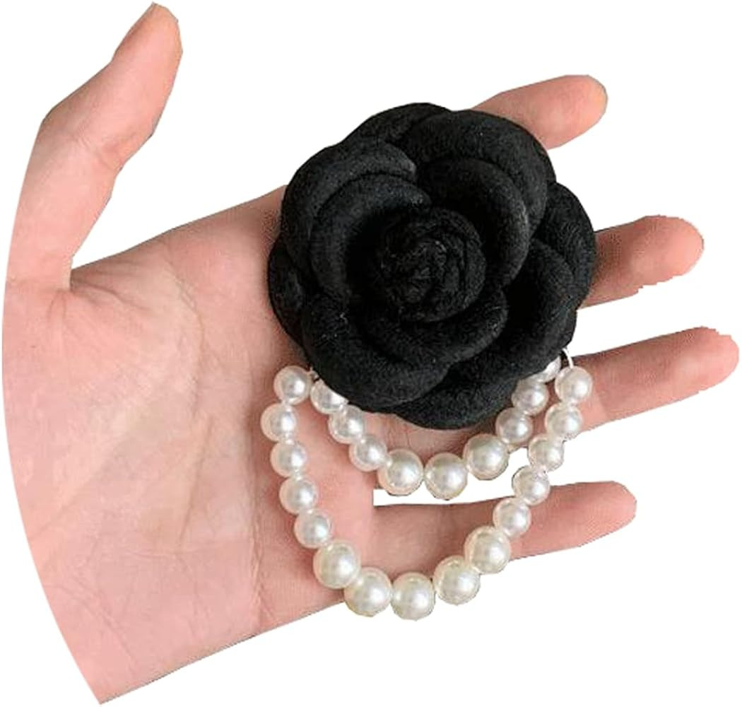 Vintage Wool Camellia Flower Pearl Tassel Brooches Pin Bracelet,Hairpin Headpieces Brooch Shawl P... | Amazon (US)