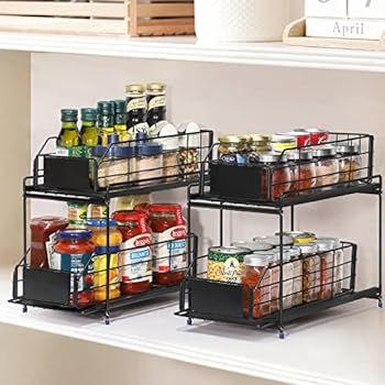 Under Sink Rack Organizer with Sliding Drawers Basket Storage, 2 Tier Kitchen Under Cabinet Baske... | Amazon (US)