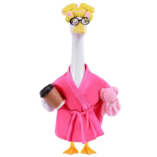 Lady Porch Goose Outfits,Bathrobe Porch Goose Statue Costume with Curlers Reading Glasses Coffee Cup Towel,Cute Goose Clothes for 23-Inch Cement or Plastic Statue,Lawn Yard Garden Patio Decor(Pink) | Amazon (US)
