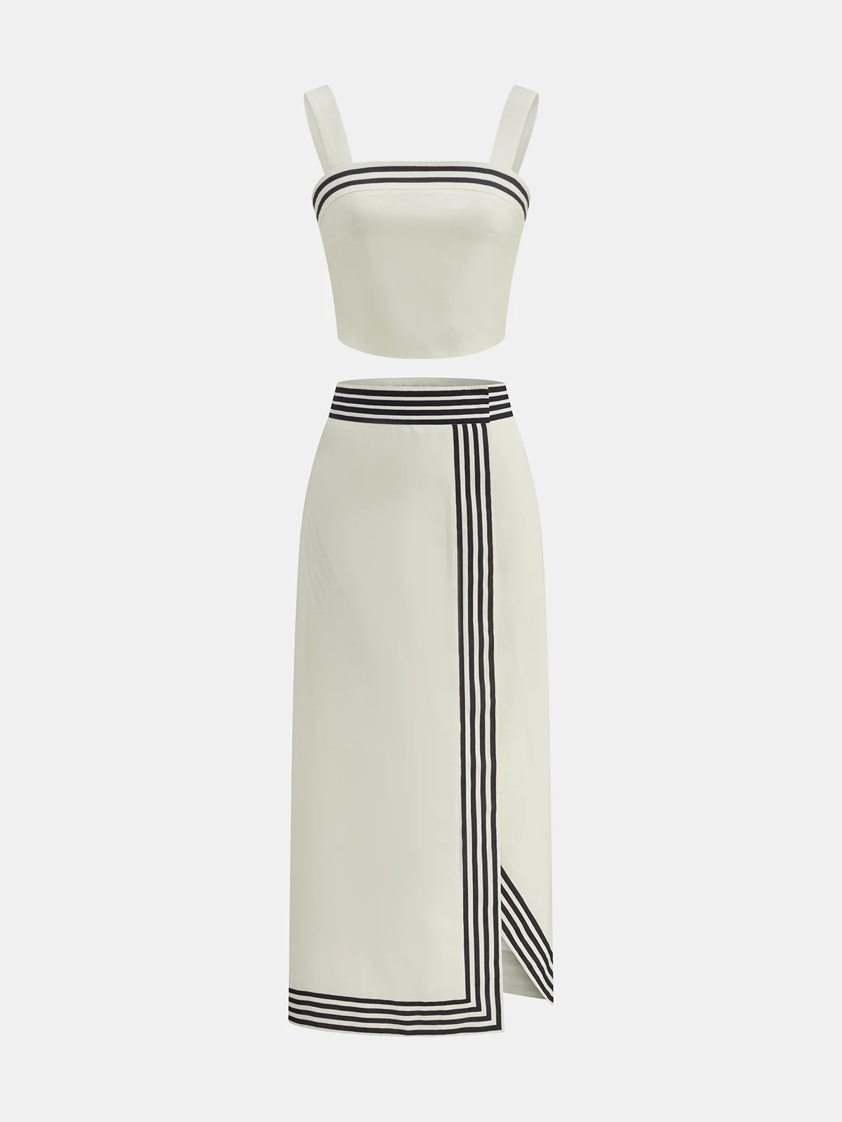 Striped Strappy Top & Midi Skirt Set | Commense