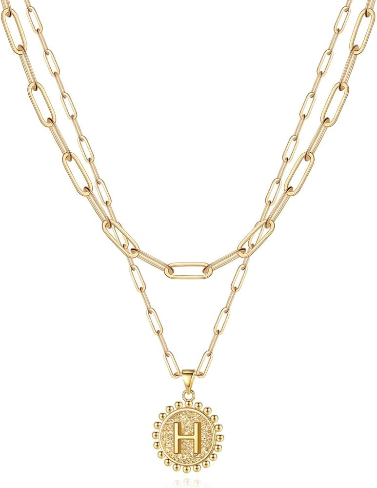 Yoosteel Gold Initial Necklaces for Women Girls, 14K Gold Plated Dainty Layering Paperclip Link C... | Amazon (US)