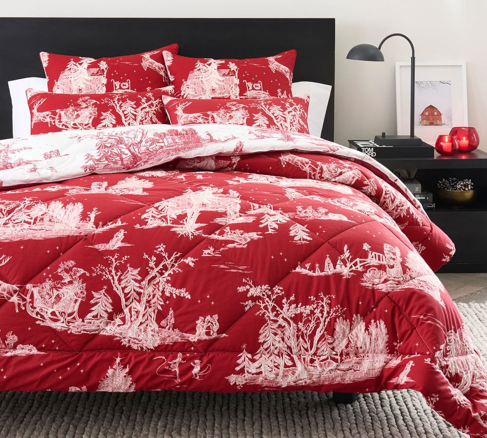 Santa Toile Reversible Percale Comforter | Pottery Barn (US)