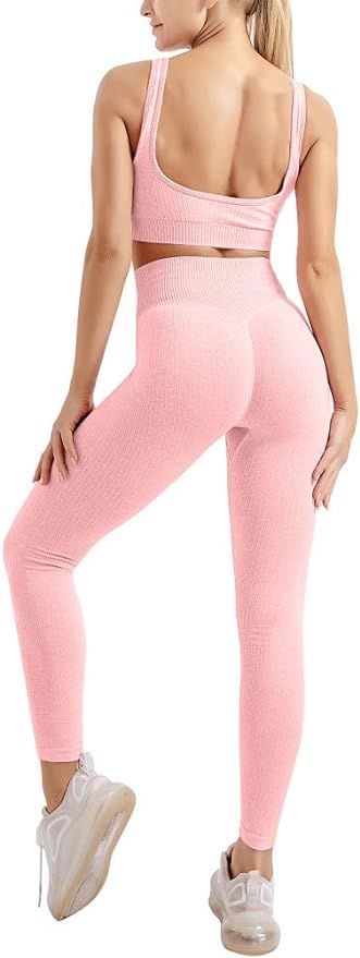 OLCHEE Women's 2 Piece Tracksuit Workout Outfits - Seamless High Waist Leggings and Stretch Sport... | Amazon (US)