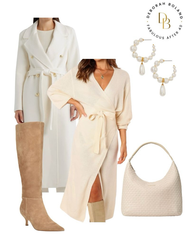 Wrapped in cozy with a little polish. This sweater dress, a white coat, and tall boots make getting dressed feel effortless but still special.

#LTKSeasonal #LTKOver40 #LTKootd