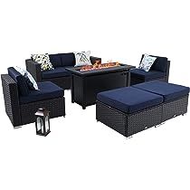 Sophia & William 7 PCS Patio Furniture Set with 45-Inch Gas Fire Pit Table All-Weather PE Wicker Rat | Amazon (US)