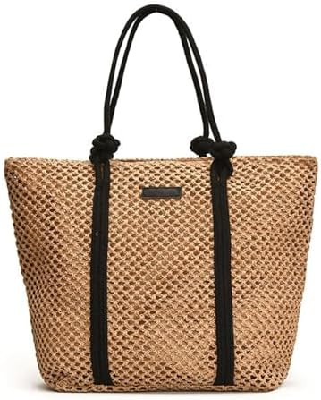 Peicees Large Straw Tote Bag For Beach Vacation 2025 Womens Sandproof Shoulder Bag Purse With Lea... | Amazon (US)
