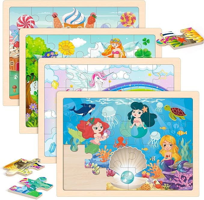 Wooden Princess Puzzles for Kids Age 3 4 5 Year Old, 4 Pack 24 Pcs Montessori Toddler Jigsaw Puzz... | Amazon (US)