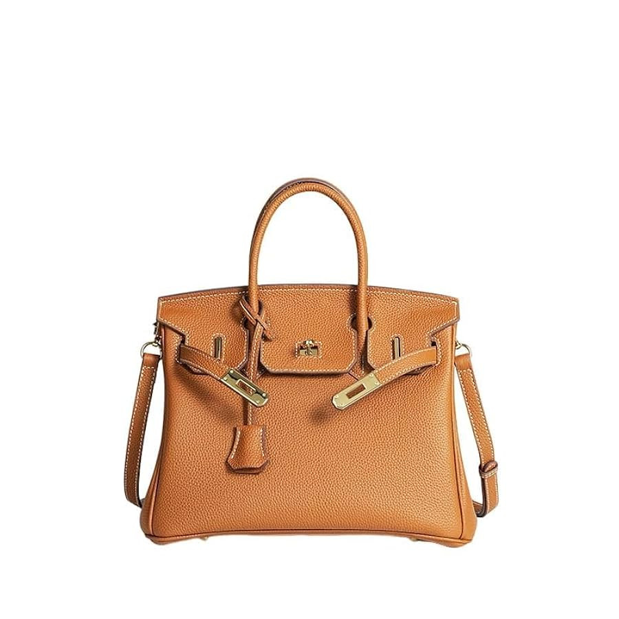 Handmade women's handbag with waxed thread, top-grain cowhide genuine leather, lock clasp and han... | Amazon (US)