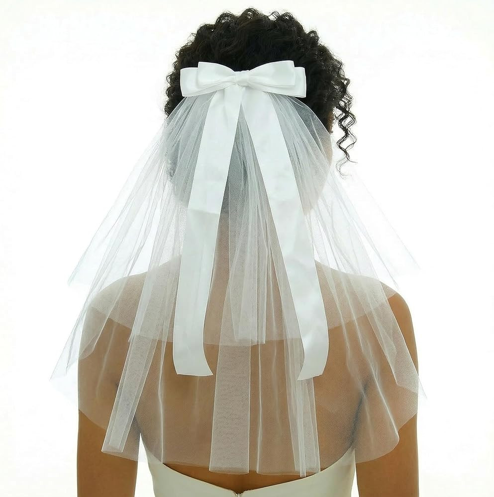 Bridal Bow Veil White 2 Tiers Veils Bachelorette Veil Tulle Hair Accessories Engagement Favors Br... | Amazon (US)