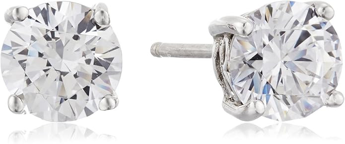 Platinum or Gold Plated Sterling Silver Round-Cut Stud Earrings made with Swarovski Zirconia | Amazon (US)