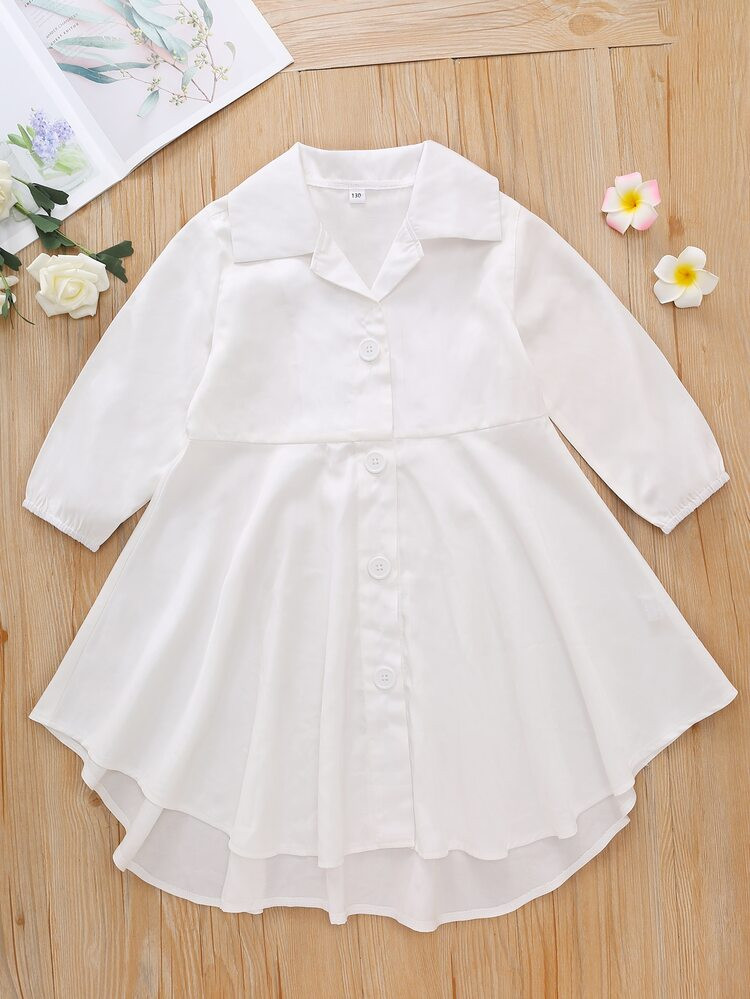 Girls Lantern Sleeve High Low Hem Dress | SHEIN