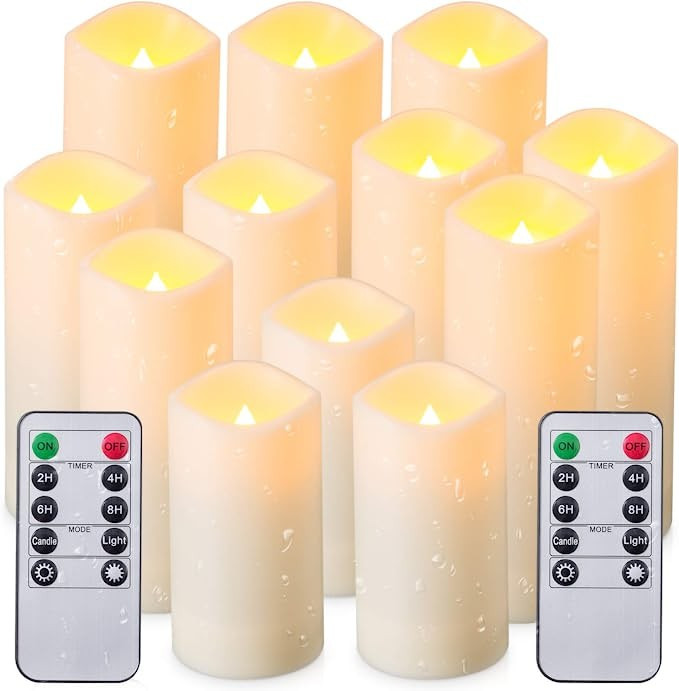 Waterproof Flickering Flameless Candles, Set of 12 Battery Operated Candles (D2.2'' x H4''5''6''7... | Amazon (US)