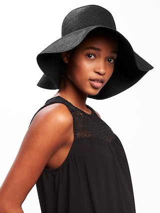 Old Navy Floppy Straw Sun Hat For Women Size L/XL - Black | Old Navy US