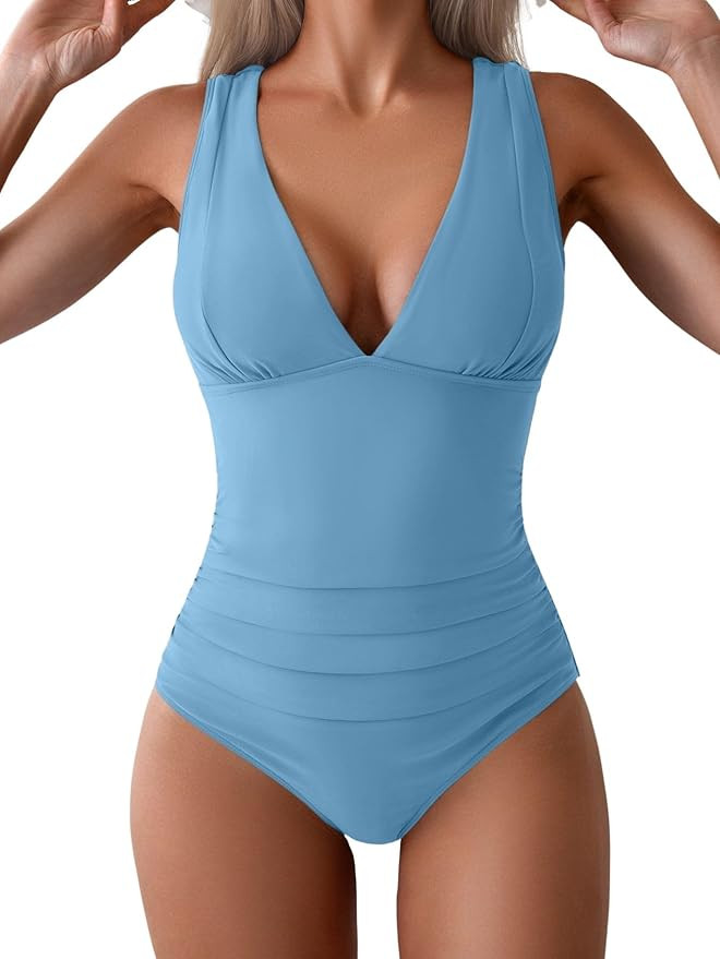 Eomenie One Piece Swimsuit for Women Tummy Control Plunge V Neck Bathing Suit Slimming Wide Strap... | Amazon (US)