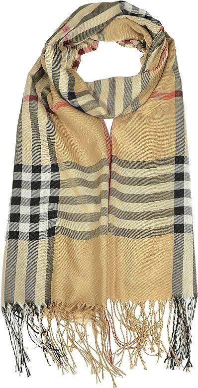 Women's Plaid Scarf Checkered Classic Long Wrap Shawl | Amazon (US)