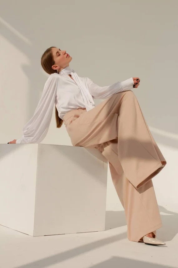 Palazzo Wide Leg High Waisted Trousers With Pockets | Etsy | Etsy (US)