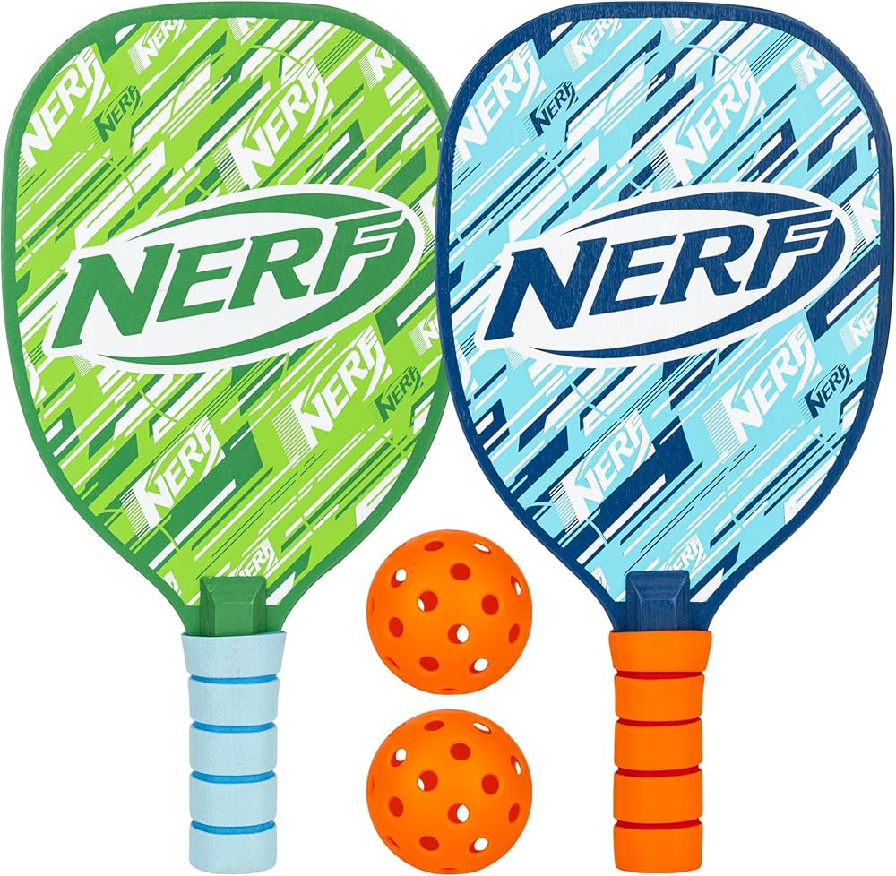 NERF 2 Player Pickleball Paddle Set - Youth Pickleball Equipment Set - (2) Wooden Paddles with Fo... | Amazon (US)