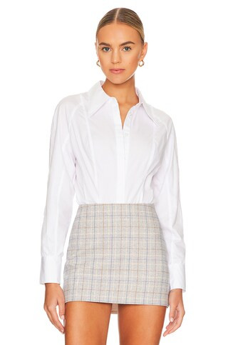 L'Academie Lena Button Up Bodysuit in White from Revolve.com | Revolve Clothing (Global)