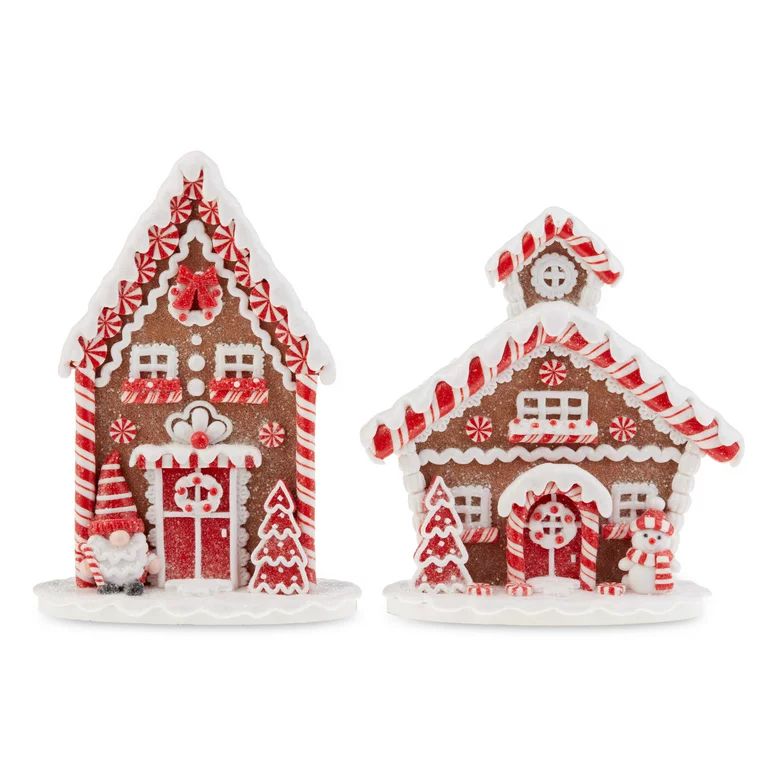 Holiday Time 2-Count Christmas Season Gingerbread House Village Figurines, Various Sizes | Walmart (US)