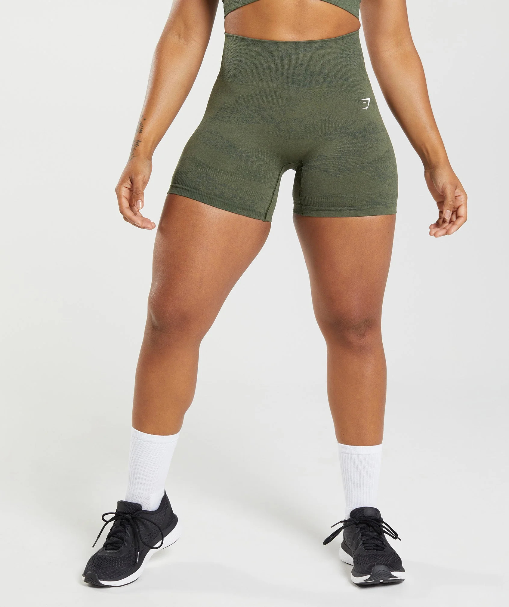 Gymshark Adapt Camo Seamless Shorts - Moss Olive/Core Olive | Gymshark US