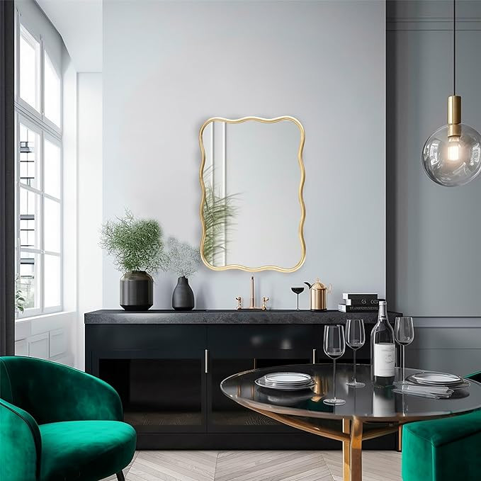 20 * 28" Gold Bathroom Mirror for Wall,Wavy Rectangular Mirror,Vanity Mirror,Bathroom Mirrors for... | Amazon (US)