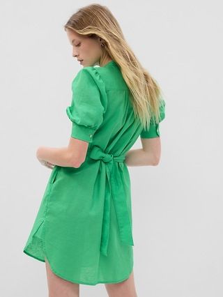 Puff Sleeve Linen-Cotton Shirtdress | Gap (US)