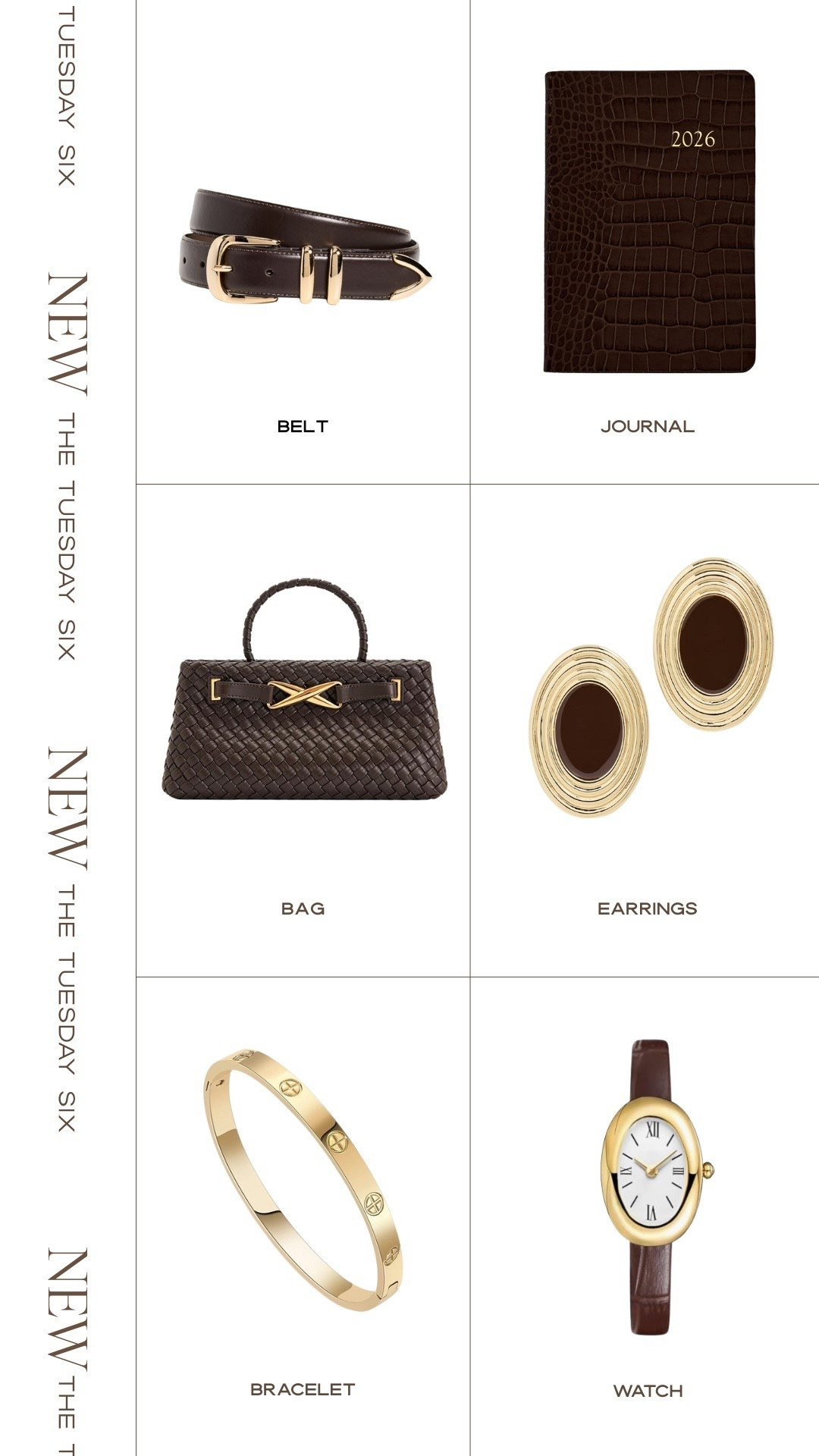 the tuesday six

1. belt
2. journal
3. bag
4. earrings
5. bracelet
6. watch

#LTKSeasonal #LTKGiftGuide #LTKHoliday