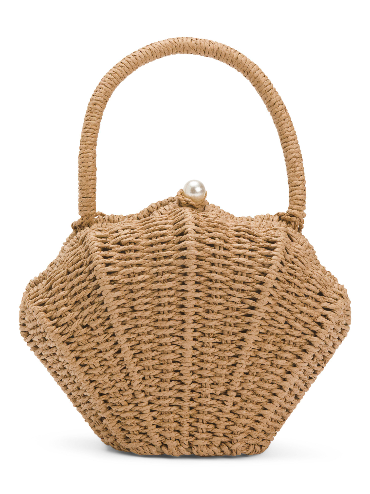 Raffia Straw Sea Shell Clutch With Faux Pearl Closure | Marshalls