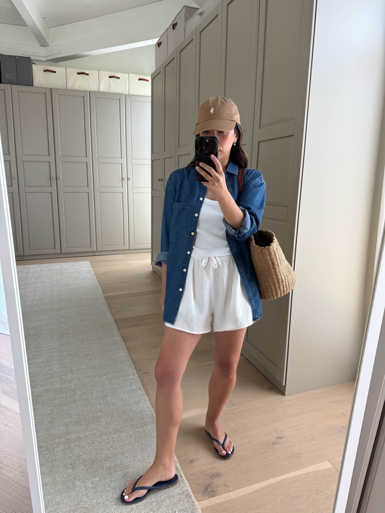 Daily outfit - your one-and-done denim shirt that you can wear year -round. The was is incredible!

AYR deep end xs
Madewell tank small
Aritzia shorts small
Beek sandals navy 5
J.crew tote
Polo Ralph Lauren hat
Dorsey James necklace 15”
Electric Picks earring

summer outfits, summer style, petite style

#LTKmomlife #LTKootd #LTKPetite