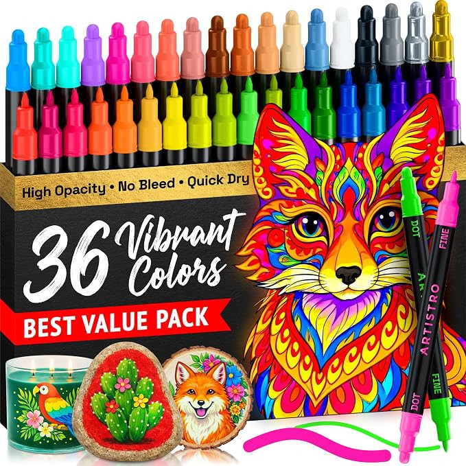 ARTISTRO Dual-Tip Acrylic Paint Marker Pens - Set of 36 | Amazon (US)