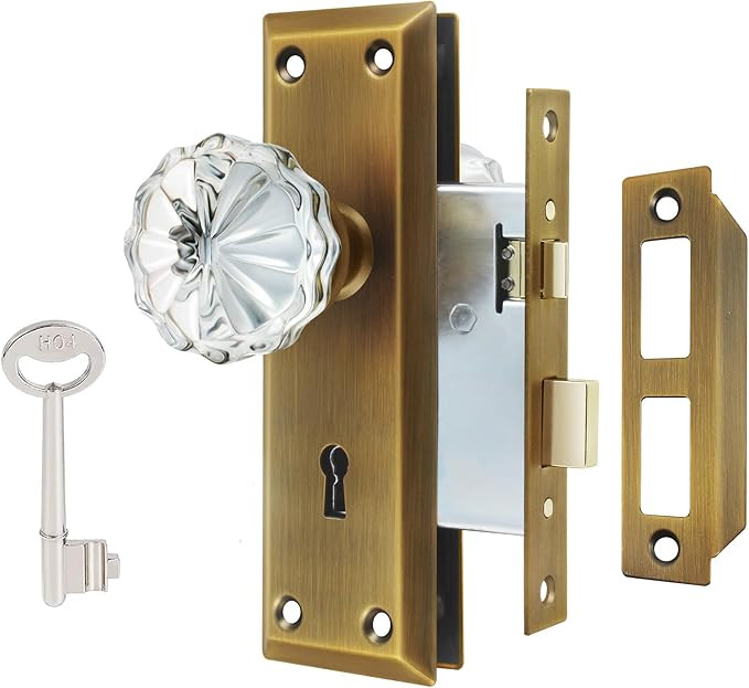 Mortise Lock Set Interior Door, Crystal Glass Door Knobs with Lock and Skeleton Key, Old Door Kno... | Amazon (US)