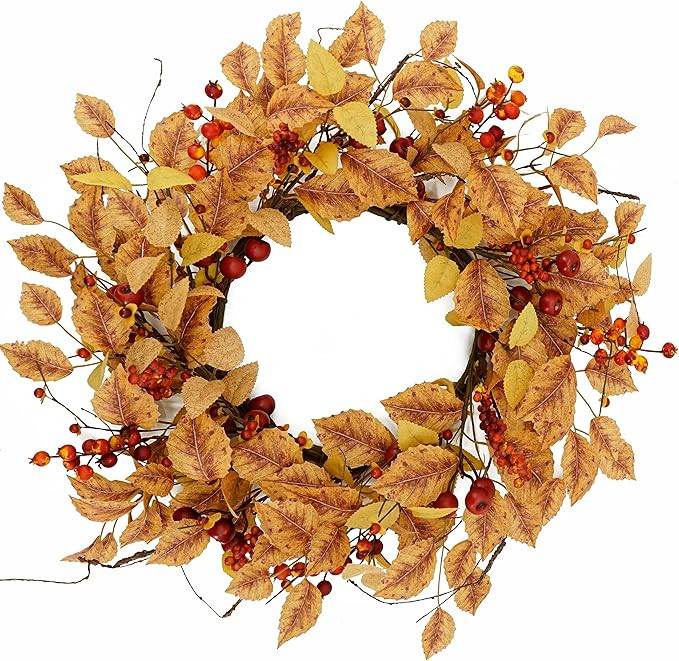 20 inch Artificial Fall Wreaths for Front Door Autumn Wreath with Birch Leaves,Bitter Sweet Berry... | Amazon (US)