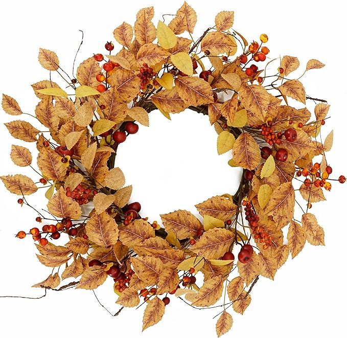 20 inch Artificial Fall Wreaths for Front Door Autumn Wreath with Birch Leaves,Bitter Sweet Berry... | Amazon (US)