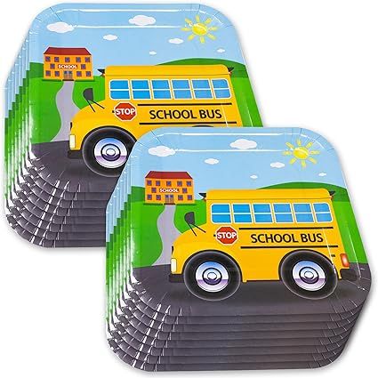 Blue Orchards School Bus Dinner Plates (24 Pieces for 24 Guests) - School Bus Party Supplies, Sch... | Amazon (US)
